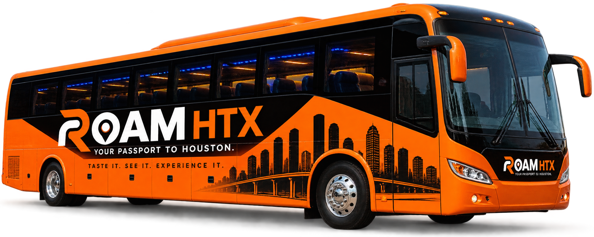 Orange Roam HTX tour bus